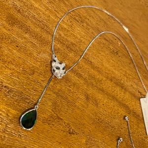 Silver and green tiger drop necklace